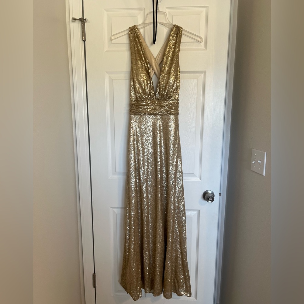 Revelry Dylan bridesmaid dress in champagne gold
